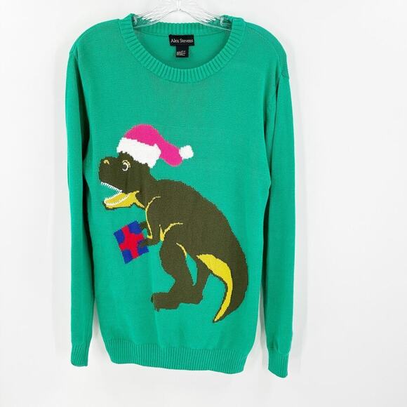 Alex Stevens Green Santa-Saurus Rex Ugly Christmas Pullover Sweater Size Small - Picture 1 of 12